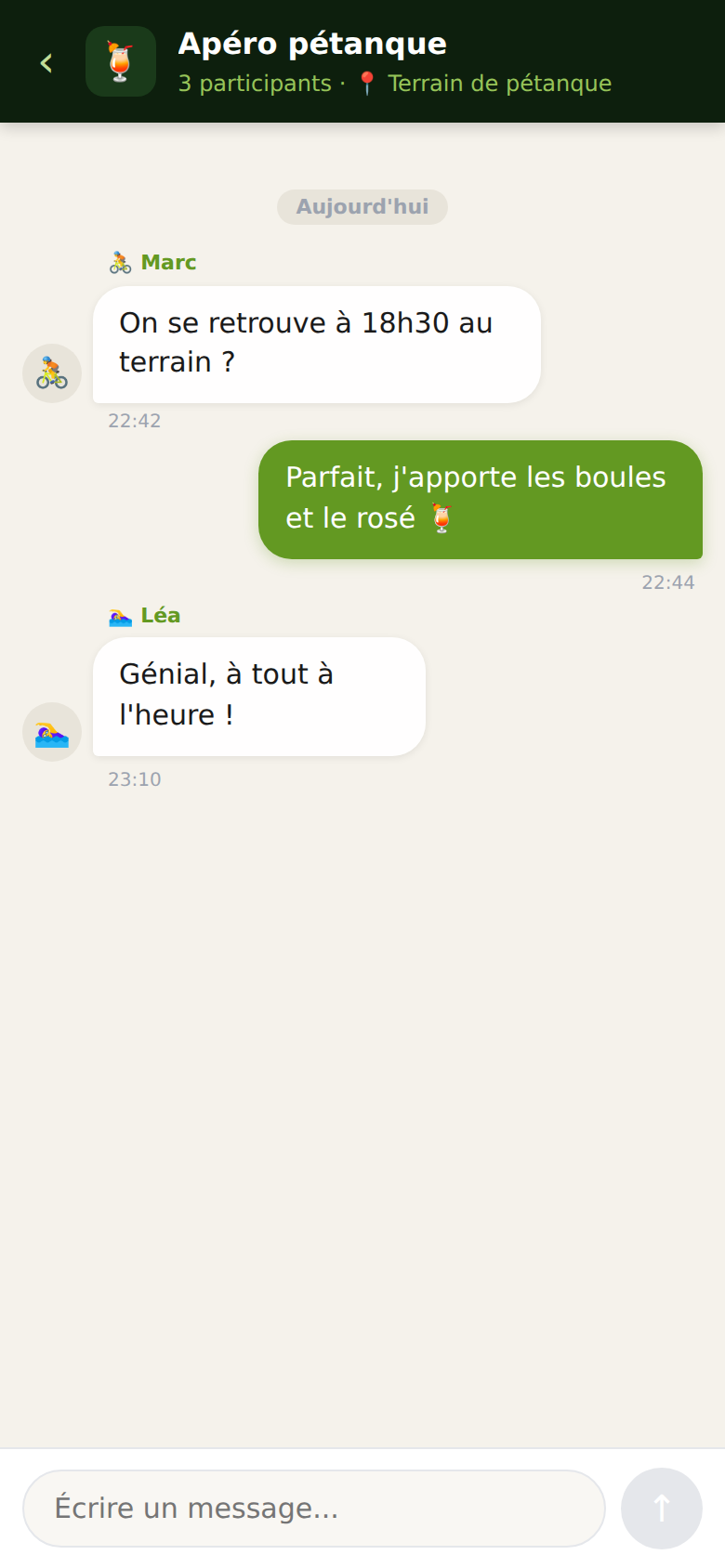 Chat de groupe entre vacanciers